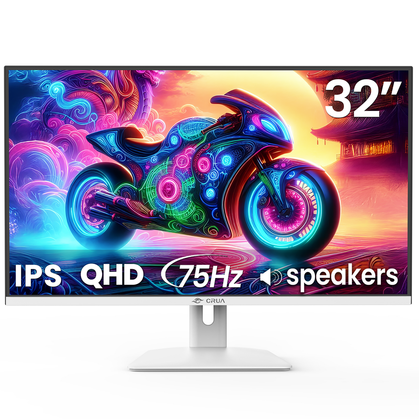 CRUA 32" 2K 75Hz IPS Computer Monitor, QHD 1440P with Build-in Speakers, 100% SRGB,FreeSync,HDMI Port-White