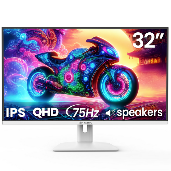 CRUA 32" 2K 75Hz IPS Computer Monitor, QHD 1440P with Build-in Speakers, 100% SRGB,FreeSync,HDMI Port-White