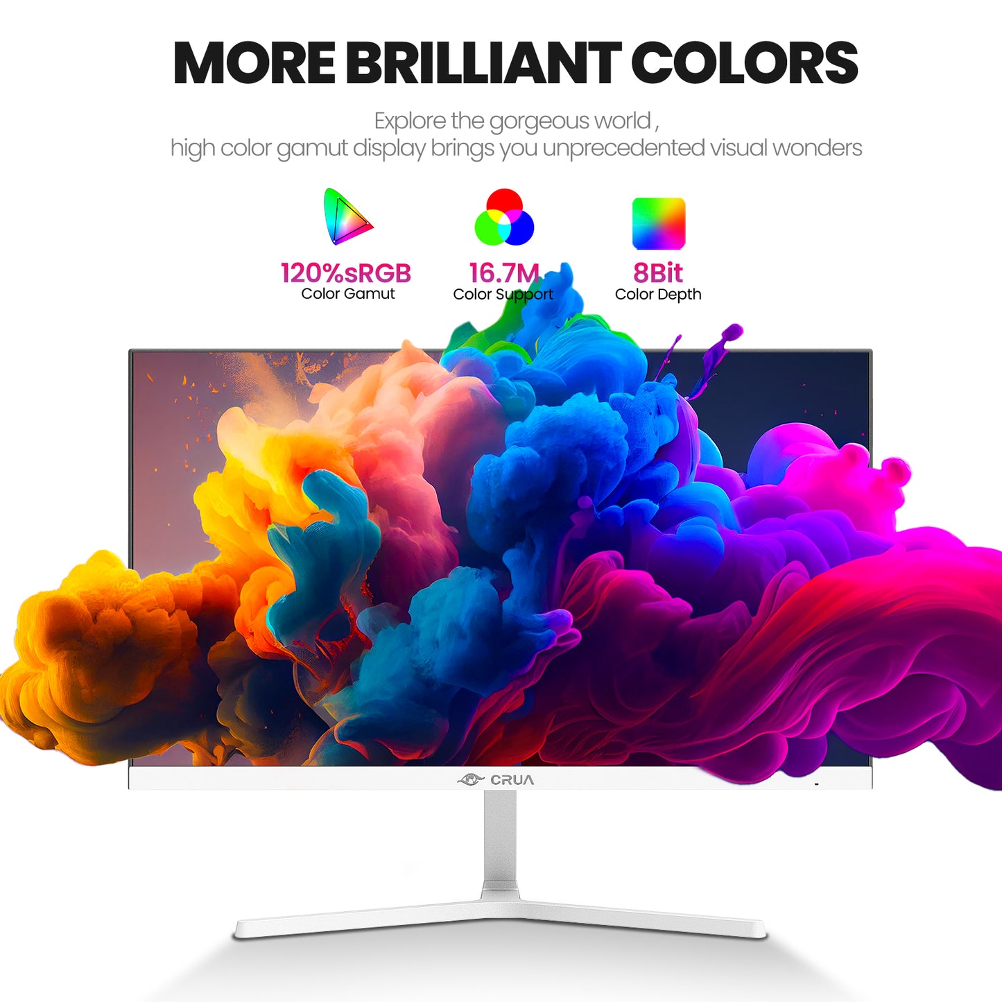 CRUA 22 Inch Computer Monitor,FHD 1080P/100Hz,120 sRGB,Low Blue Light,Wall Mountable,VGA & HDMI-White