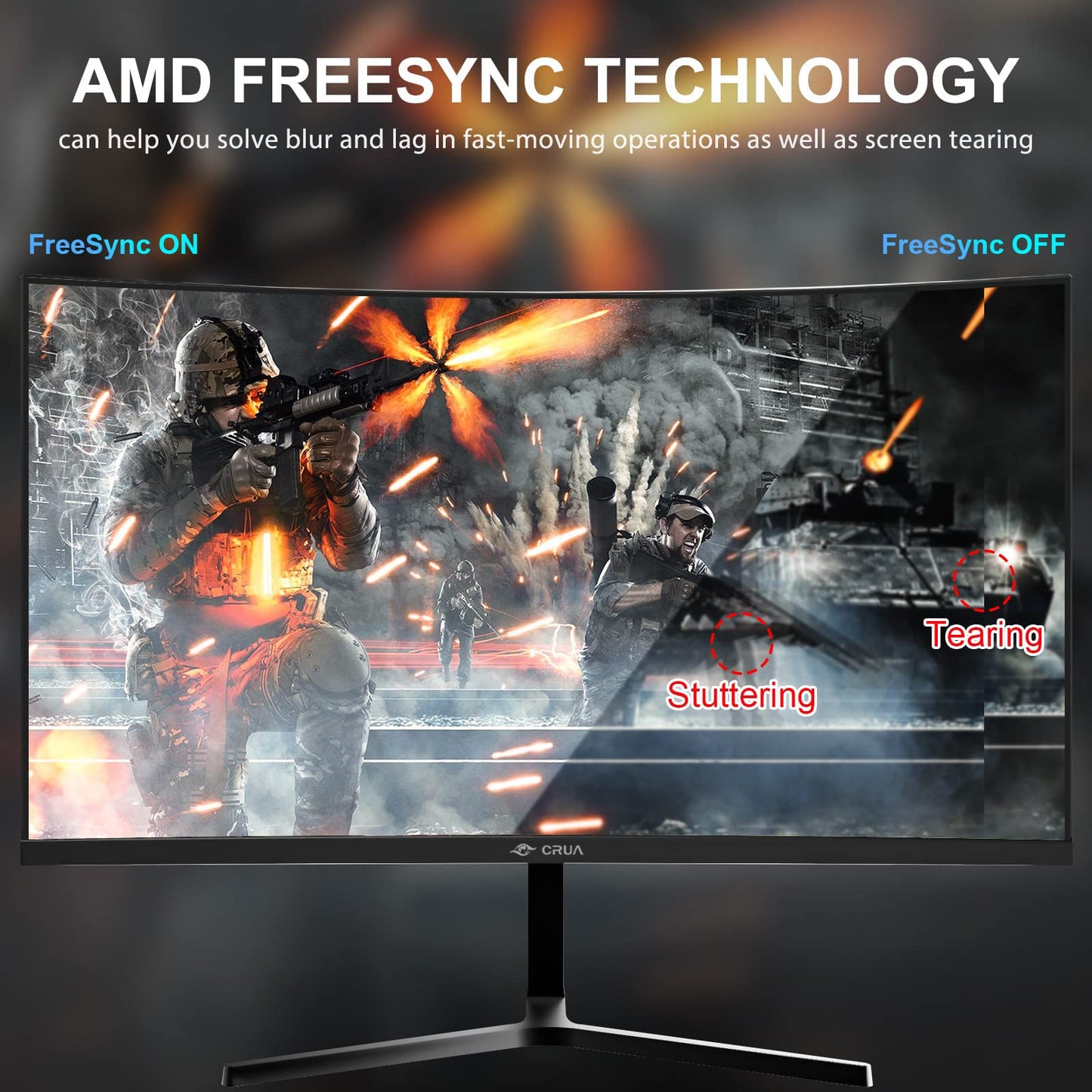 CRUA 24" FHD 1080P 180Hz Curved Gaming Monitor, 2800R, AMD FreeSync, Black 120%sRGB, 3000:1, Low Blue Light, HDMI 1.4/DP 1.2, 3.5mm Audio and 75x75mm Wall Mount for PC Gaming, Streaming and Work