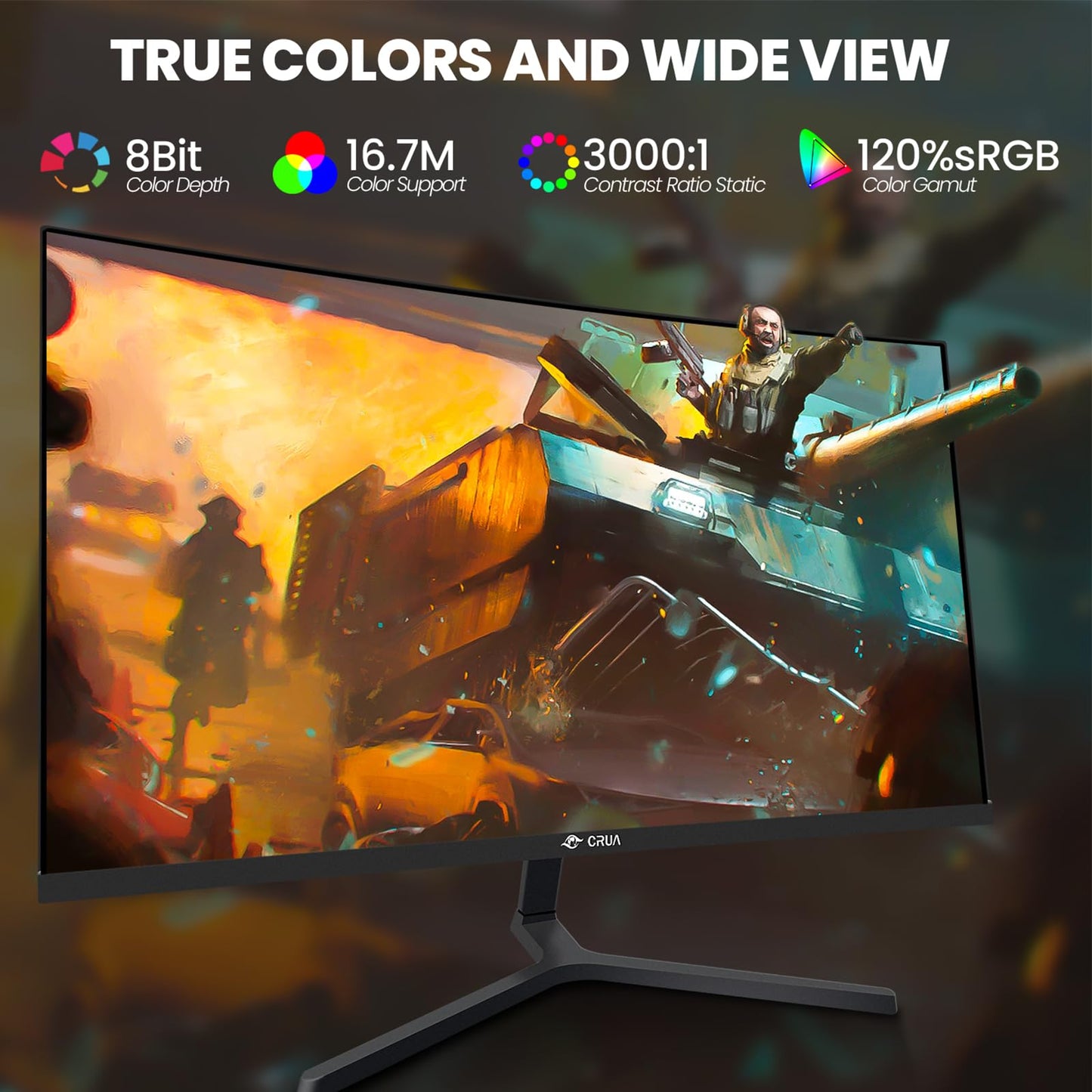 CRUA 24" FHD 1080P 180Hz Curved Gaming Monitor, 2800R, AMD FreeSync, Black 120%sRGB, 3000:1, Low Blue Light, HDMI 1.4/DP 1.2, 3.5mm Audio and 75x75mm Wall Mount for PC Gaming, Streaming and Work