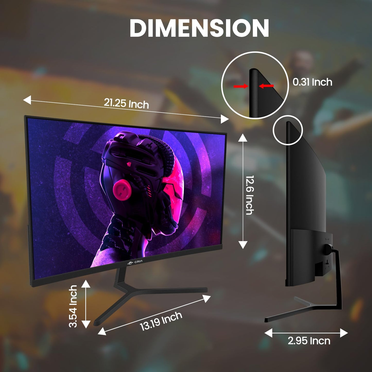 CRUA 24" FHD 1080P 180Hz Curved Gaming Monitor, 2800R, AMD FreeSync, Black 120%sRGB, 3000:1, Low Blue Light, HDMI 1.4/DP 1.2, 3.5mm Audio and 75x75mm Wall Mount for PC Gaming, Streaming and Work