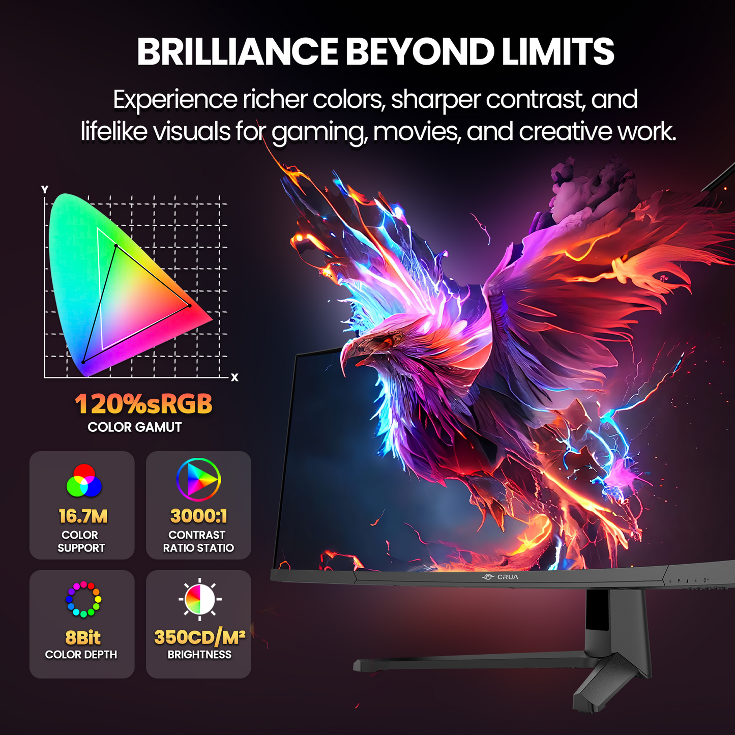 CRUA 45" DQHD 185Hz Ultrawide Curved Gaming Monitor, 1500R, FreeSync, Black 5120x1440 32:9 VA Screen, 120%sRGB, Built-In Speakers, HDMI 2.1/DP 1.4 and 100x100mm Wall Mount For Gaming, Editing and Work