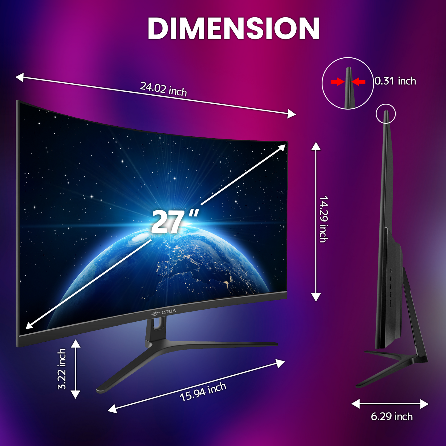 27" 1K VA Panel 1800R High Color Gamut Professional Monitor