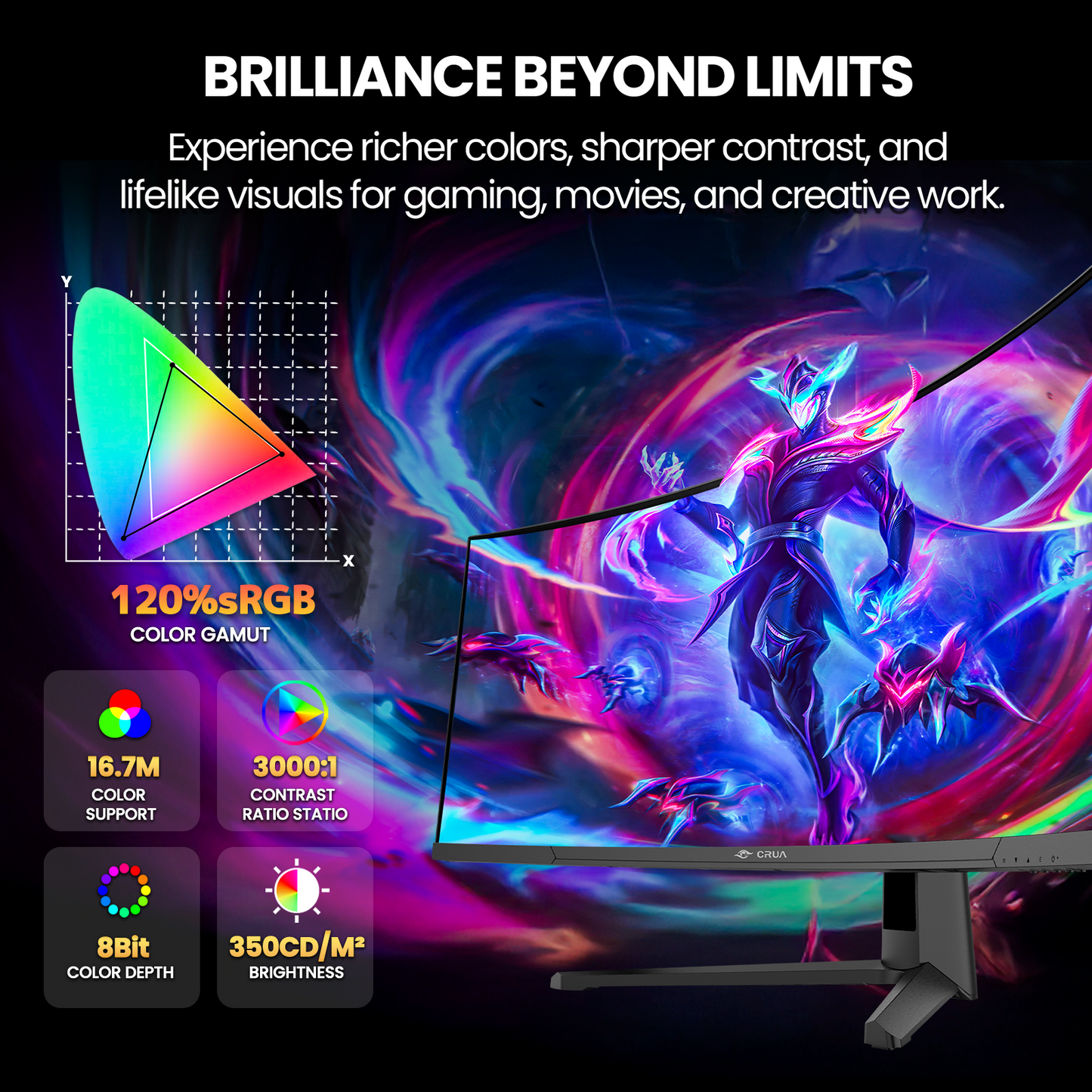CRUA 45" DQHD 240Hz Ultrawide Curved Gaming Monitor, 1500R, FreeSync, Black 5120x1440 32:9 VA Screen, 120%sRGB, Built-In Speakers, HDMI 2.1/DP 1.4 and 100x100mm Wall Mount For Gaming, Editing and Work