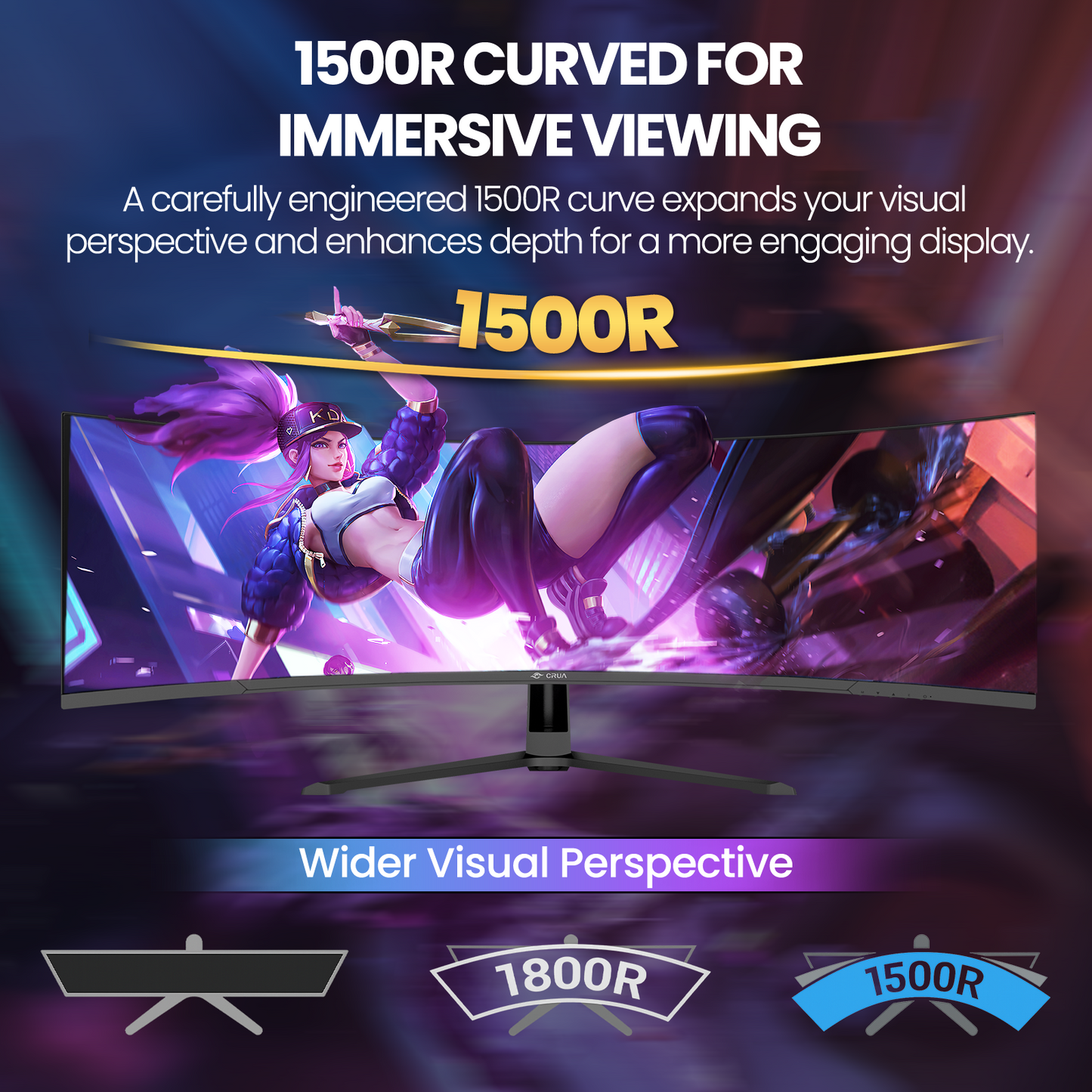 CRUA 45" DQHD 185Hz Ultrawide Curved Gaming Monitor, 1500R, FreeSync, Black 5120x1440 32:9 VA Screen, 120%sRGB, Built-In Speakers, HDMI 2.1/DP 1.4 and 100x100mm Wall Mount For Gaming, Editing and Work