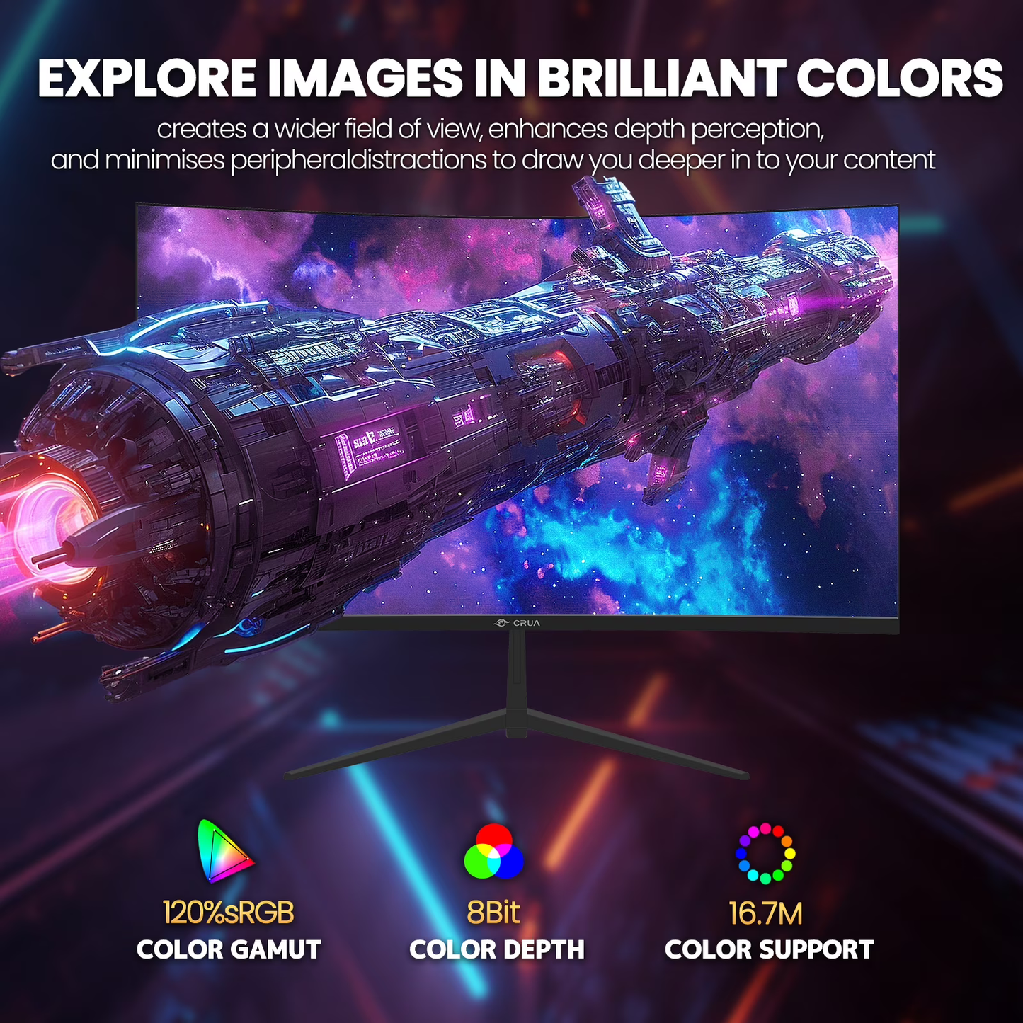 CRUA 32" Curved Gaming Monitor -200Hz FHD (1920 *1080P), 120% sRGB, AMD Freesync, HDMI/DP, Wall Mountable Installs-Black