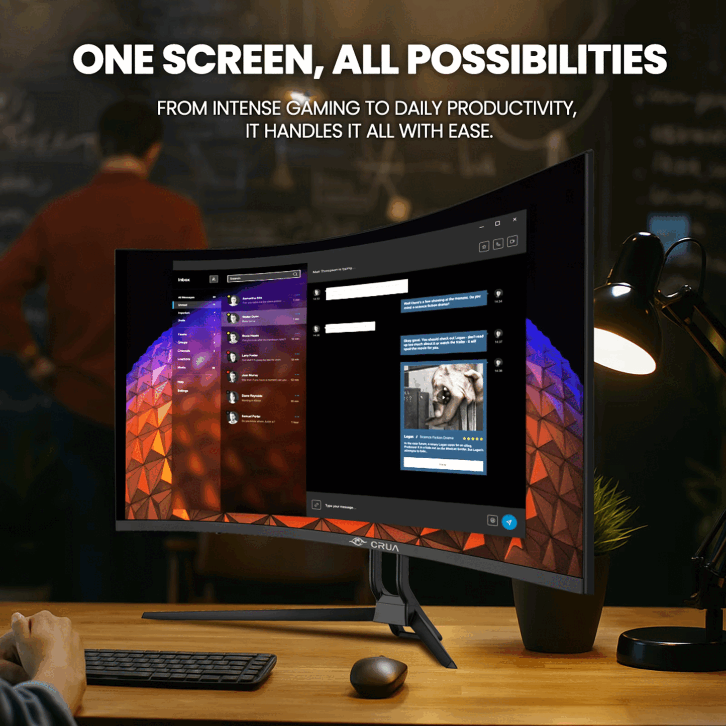 CRUA 32" Curved UHD 4K Monitor, 160Hz Refresh, 1500R Curvature, Black with RGB Lighting and Built-in Speakers