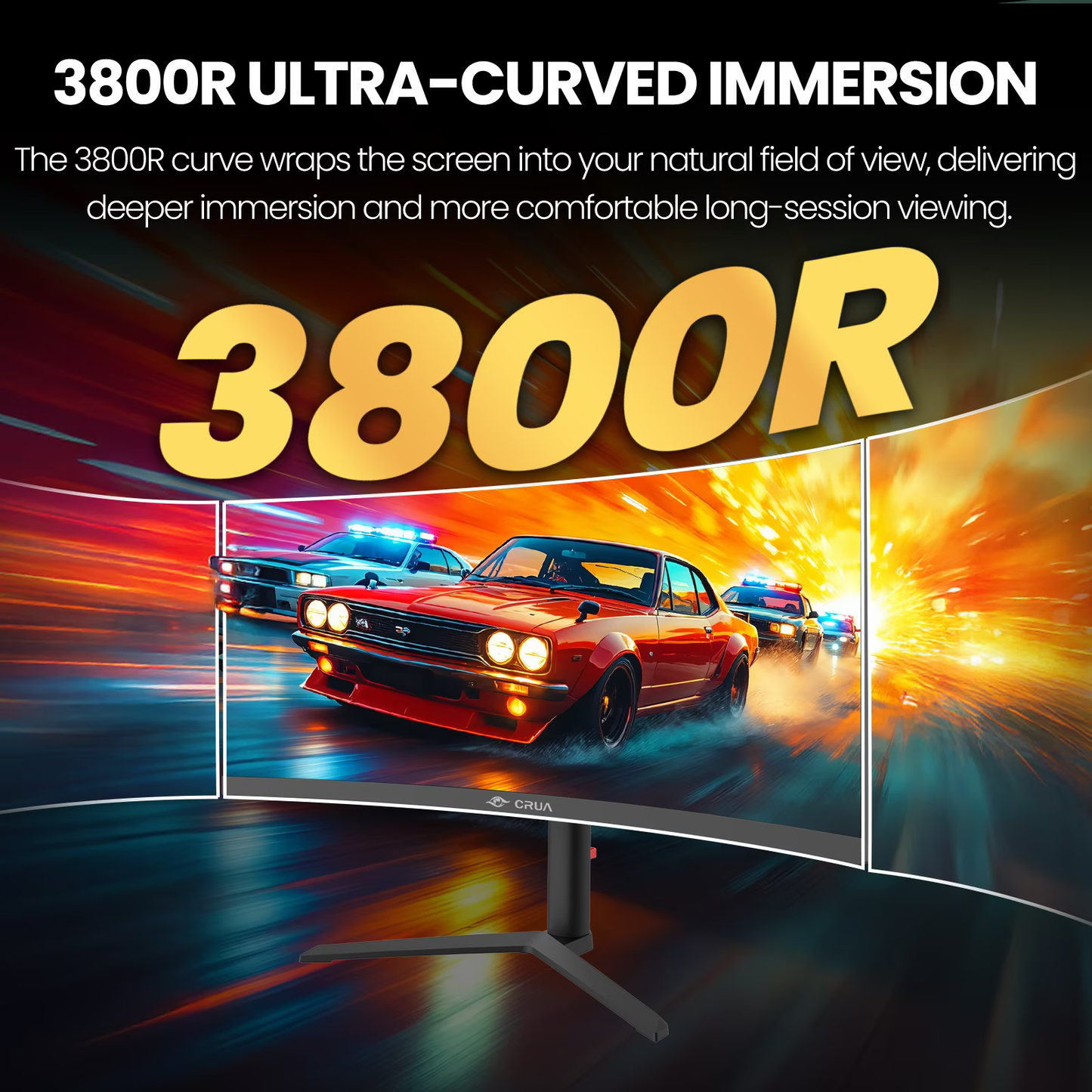 CRUA 34"165Hz Curved Ultrawide Gaming Monitor, 3440×1440 UWQHD, Height Adjustable Stand, Built-in Speakers, HDMI & DisplayPort, Black