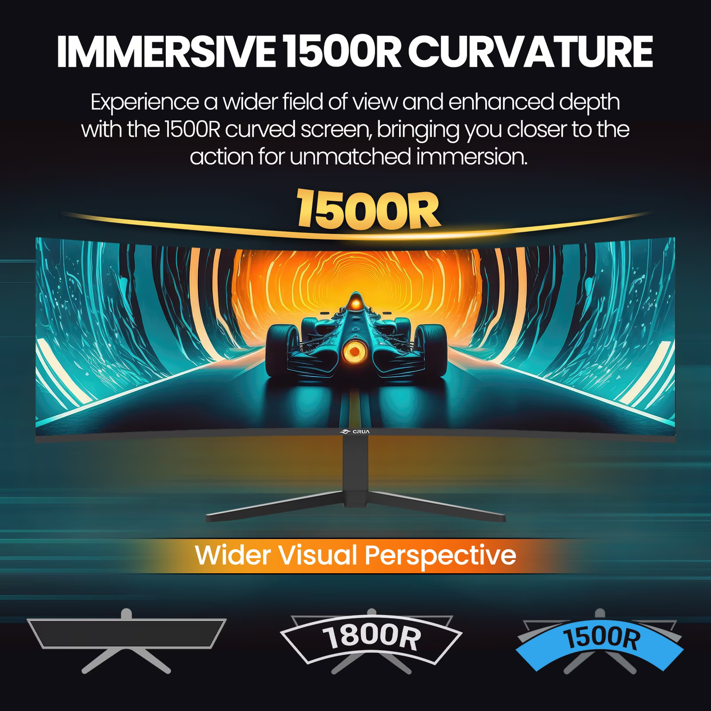 CRUA 49 Inch Ultra-Wide Curved Gaming Monitor | 120Hz | DQHD 5120x1440p | 1500R Curve | AMD FreeSync | Built-in Speakers | Wall Mount | HDMI & DP, Black