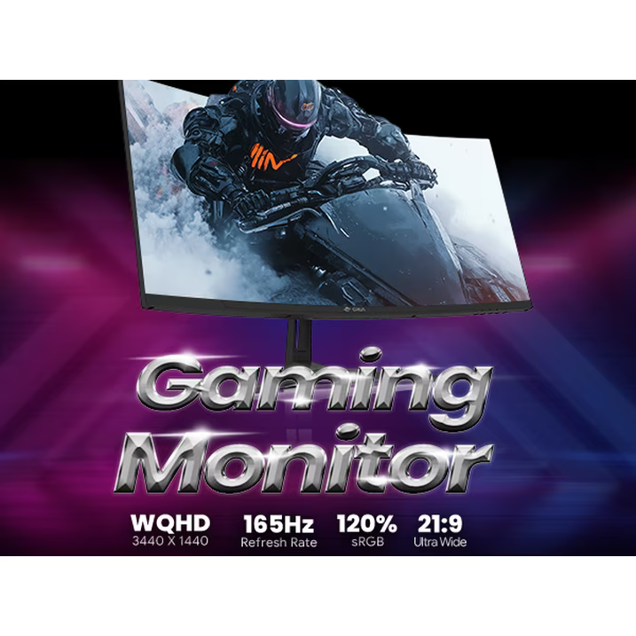 CRUA 34" 165Hz Ultrawide Curved Gaming Monitor ,WQHD 3440 * 1440P, 21:9 1500R Computer Monitor, 1ms(GTG) with Adaptive Sync, 99% SRGB, DP & HDMI Port, Black