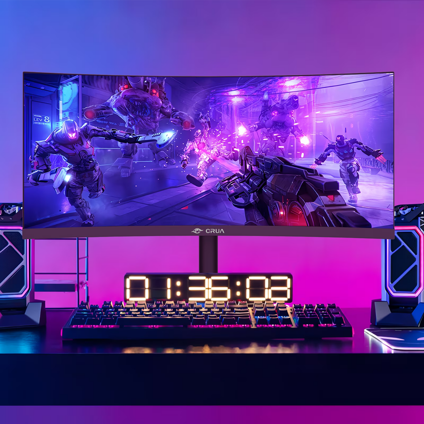 CRUA 34"165Hz Curved Ultrawide Gaming Monitor, 3440×1440 UWQHD, Height Adjustable Stand, Built-in Speakers, HDMI & DisplayPort, Black
