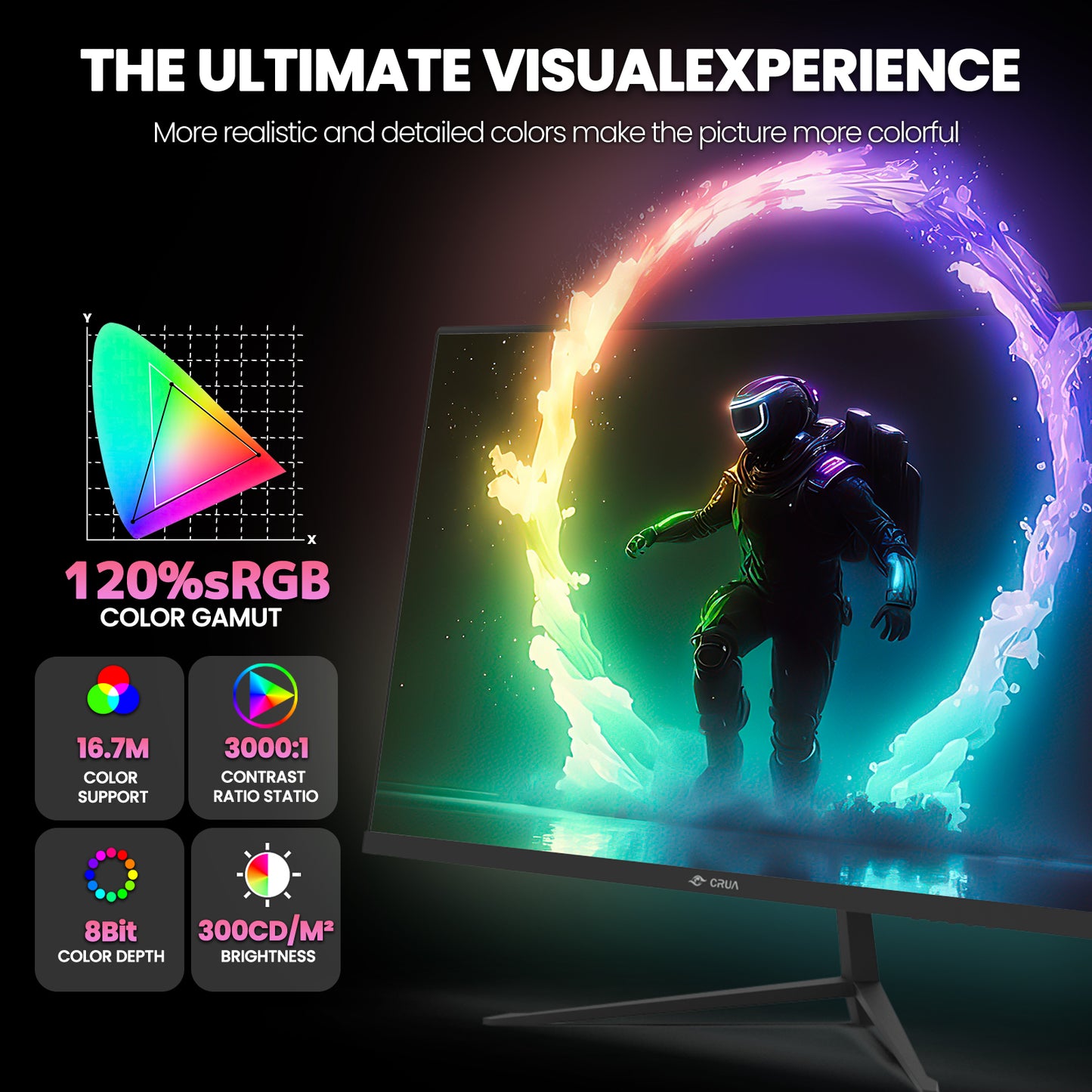 CRUA 24 Inch 200hz/180hz Curved Gaming Monitor, FHD 1080P Frameless Computer Monitors, Support AMD freesync Low Motion Blur, Eye Care, DisplayPort, HDMI, Compatible Wall Mountable Installs-Black