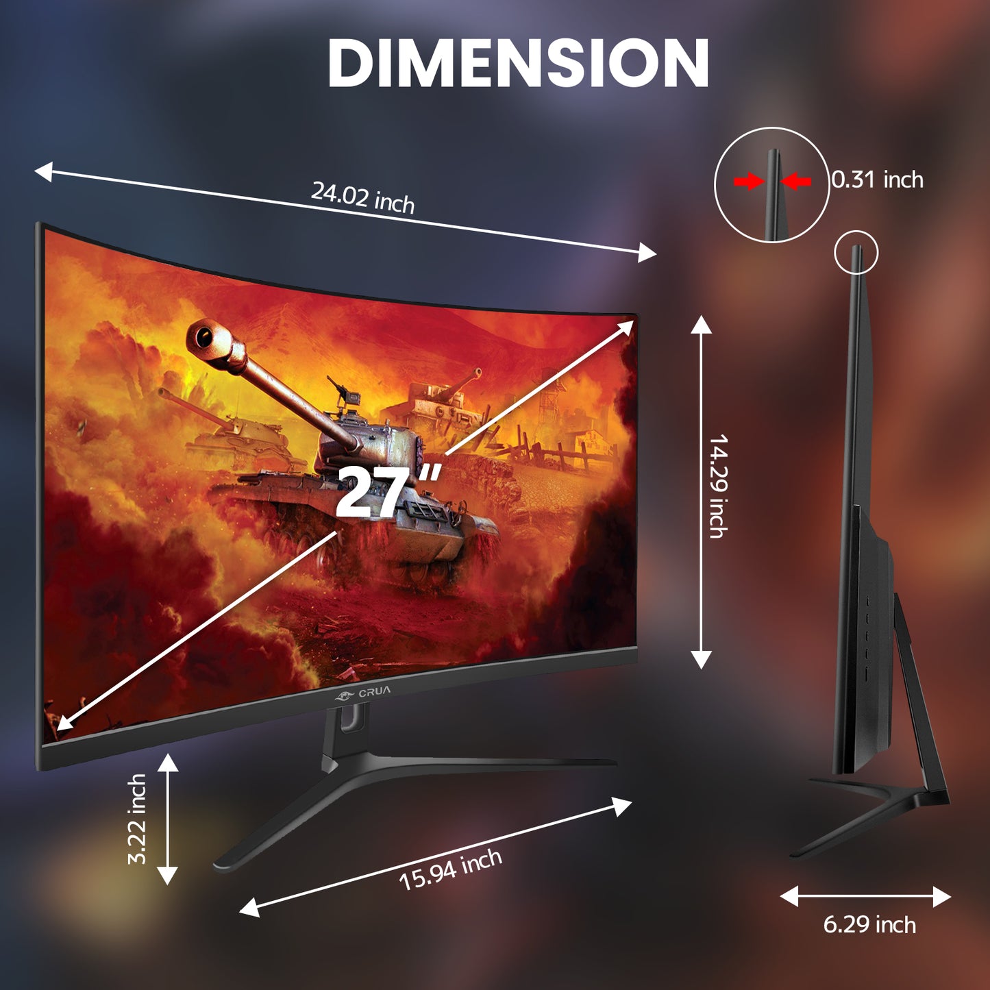27" 1080P 180HZ 1800R Ultrawide Monitors