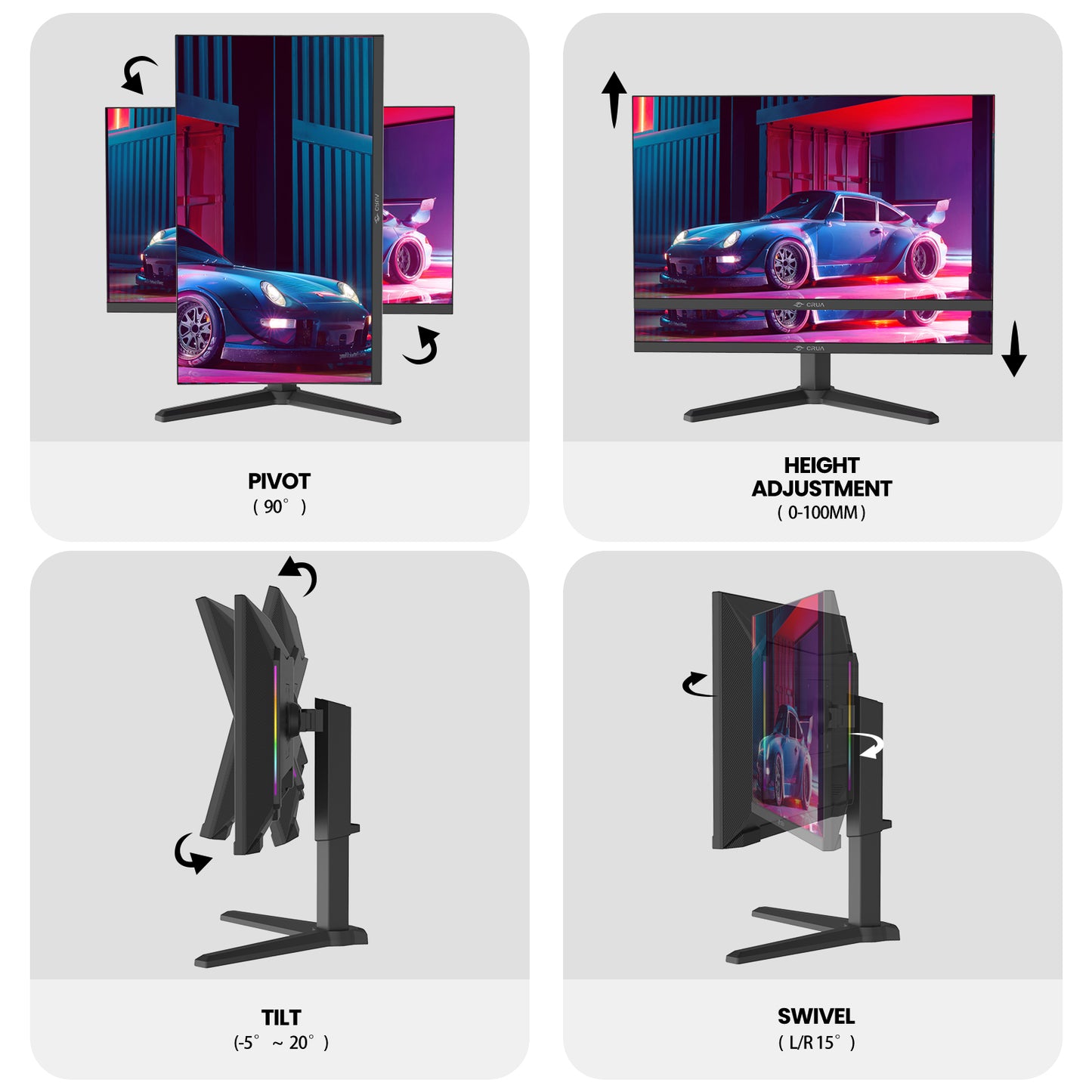 CRUA 27” 540Hz Gaming Monitor, IPS FHD(1920x1080P), AMD FreeSync, 120% sRGB, Height/Pivot/Rotating/Tilt Adjustable Vertical Monitor, HDMI 2.1 + DP 1.4, Wall Mount Install-Black