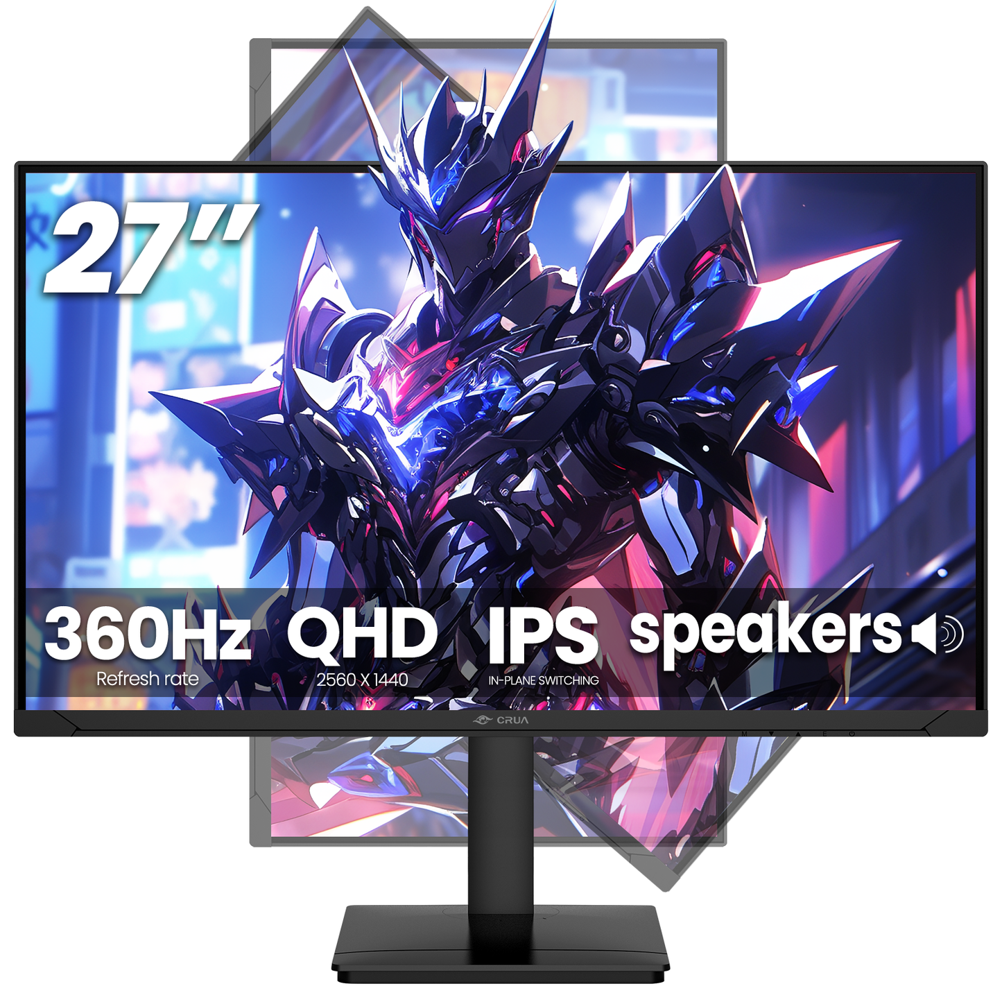 CRUA 27'' Gaming Monitor 360HZ 2k 1440P 120%sRGB IPS Computer Display Screen, Height/Pivot/Swivel/Tilt Adjustable Vertical Monitor Support FreeSync,Built in Speaker, DP1.4 & HDMI2.1, Wall Mount-Black