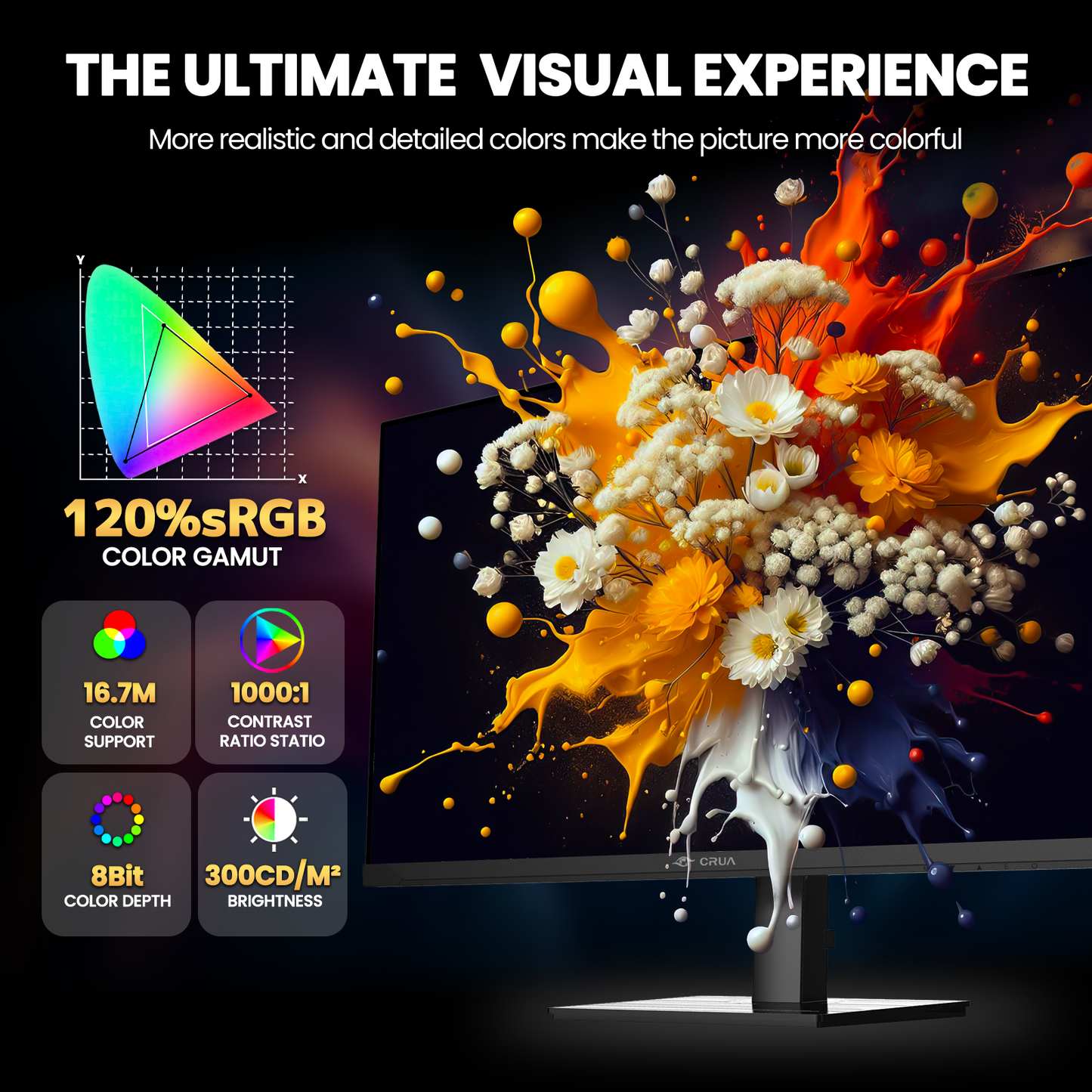 CRUA 27'' Gaming Monitor 360HZ 2k 1440P 120%sRGB IPS Computer Display Screen, Height/Pivot/Swivel/Tilt Adjustable Vertical Monitor Support FreeSync,Built in Speaker, DP1.4 & HDMI2.1, Wall Mount-Black