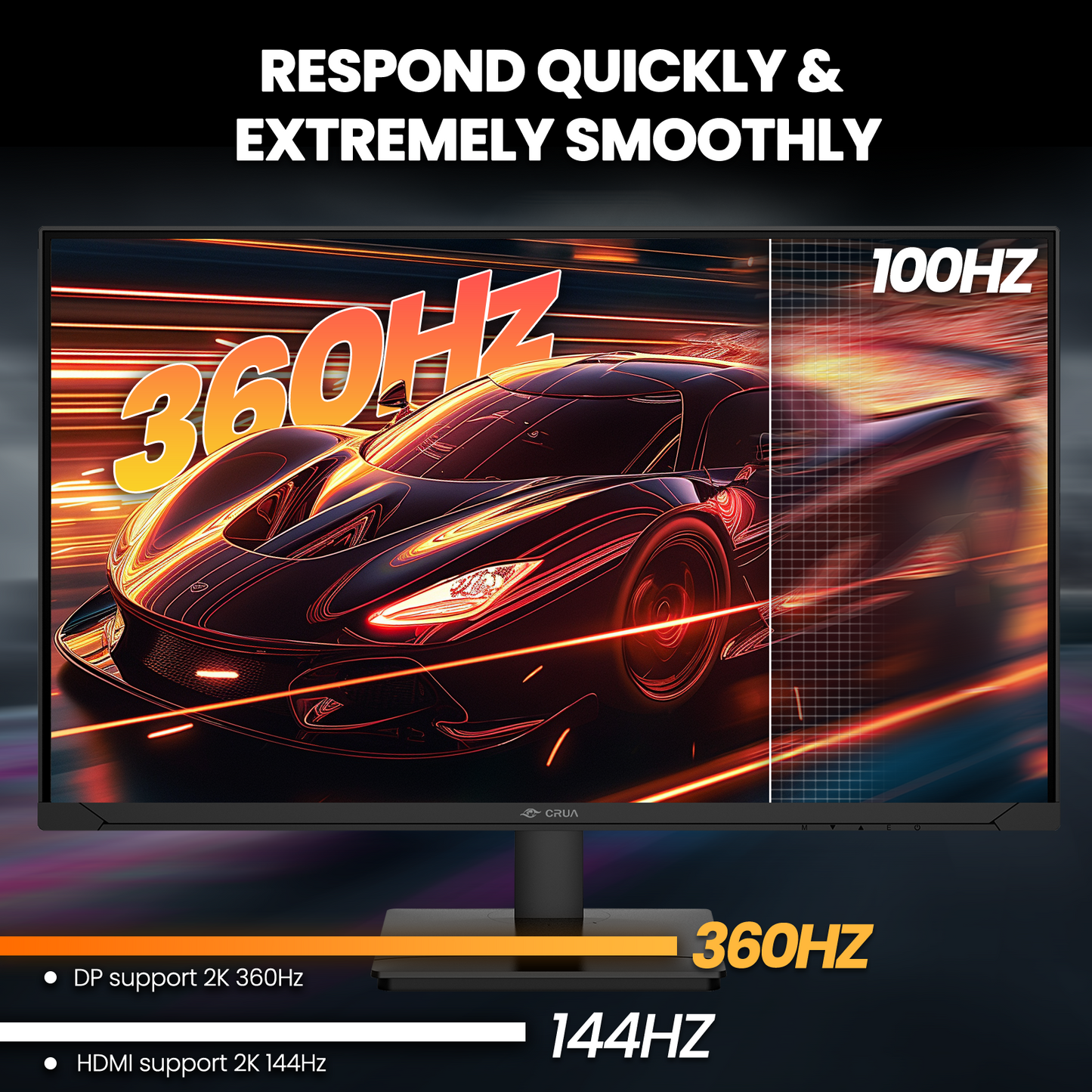 CRUA 27'' 2K 360Hz IPS Gaming Monitor, QHD 1440P, 120%sRGB, Built-in Speakers, Height/Pivot/Swivel/Tilt Adjustable, FreeSync, DP1.4 & HDMI2.1, Wall Mount-Black