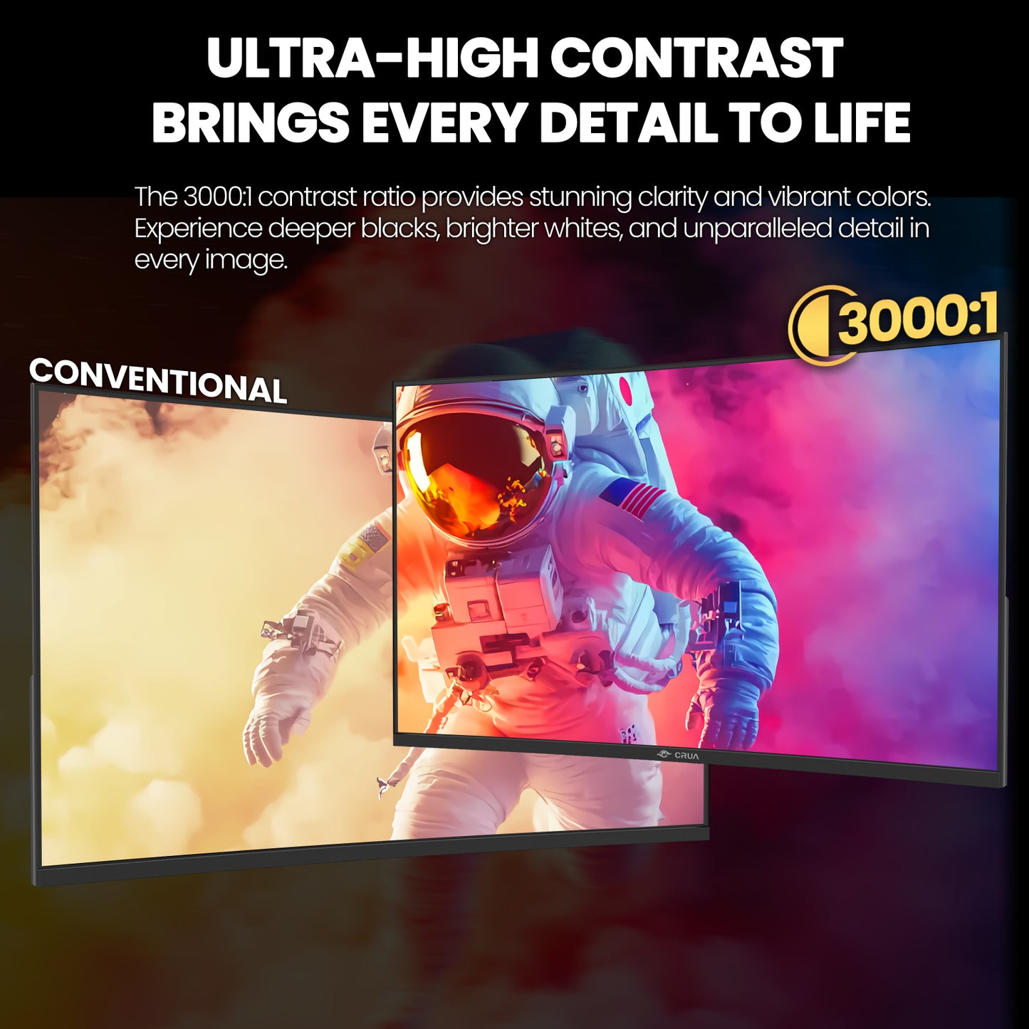 CRUA 32" QHD 165Hz Curved Gaming Monitor, VA Screen ，1800R, FreeSync, 99 sRGB, Low Blue Light, HDMI/DisplayPort, Wall Mountable - Black