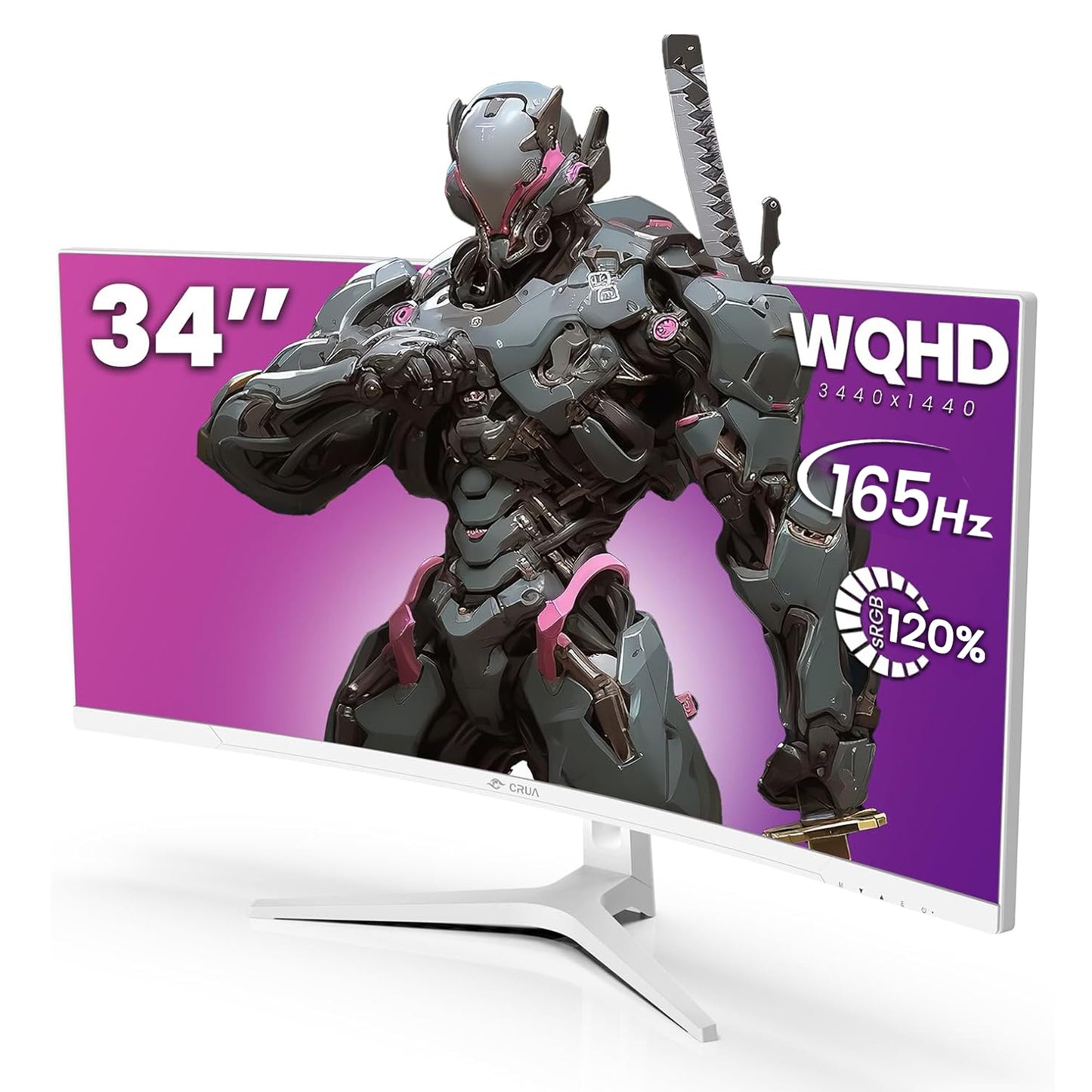 CRUA 34'' White Gaming Monitor 165Hz/144Hz 21:9 1500R Ultrawide Curved Monitor, WQHD 3440X1440 120%sRGB VA Panel Computer Monitor Support Freesync, PIP/PBP, HDMI2.0 & DP1.4, Wall Mount&Tilt Adjustable