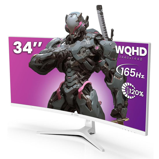 CRUA 34'' White Gaming Monitor 165Hz/144Hz 21:9 1500R Ultrawide