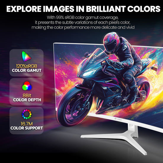 CRUA 34'' White Gaming Monitor 165Hz/144Hz 21:9 1500R Ultrawide