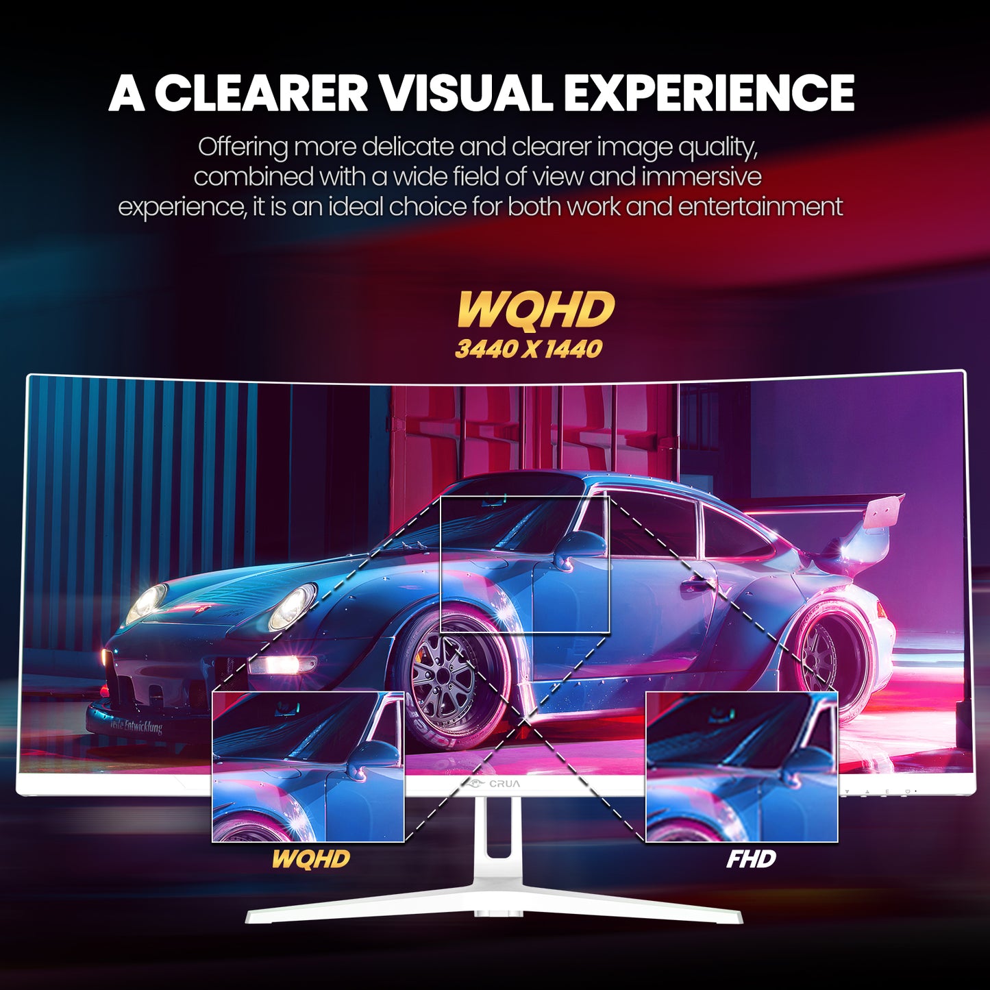 CRUA 34'' White Gaming Monitor 165Hz/144Hz 21:9 1500R Ultrawide Curved Monitor, WQHD 3440X1440 120%sRGB VA Panel Computer Monitor Support Freesync, PIP/PBP, HDMI2.0 & DP1.4, Wall Mount&Tilt Adjustable
