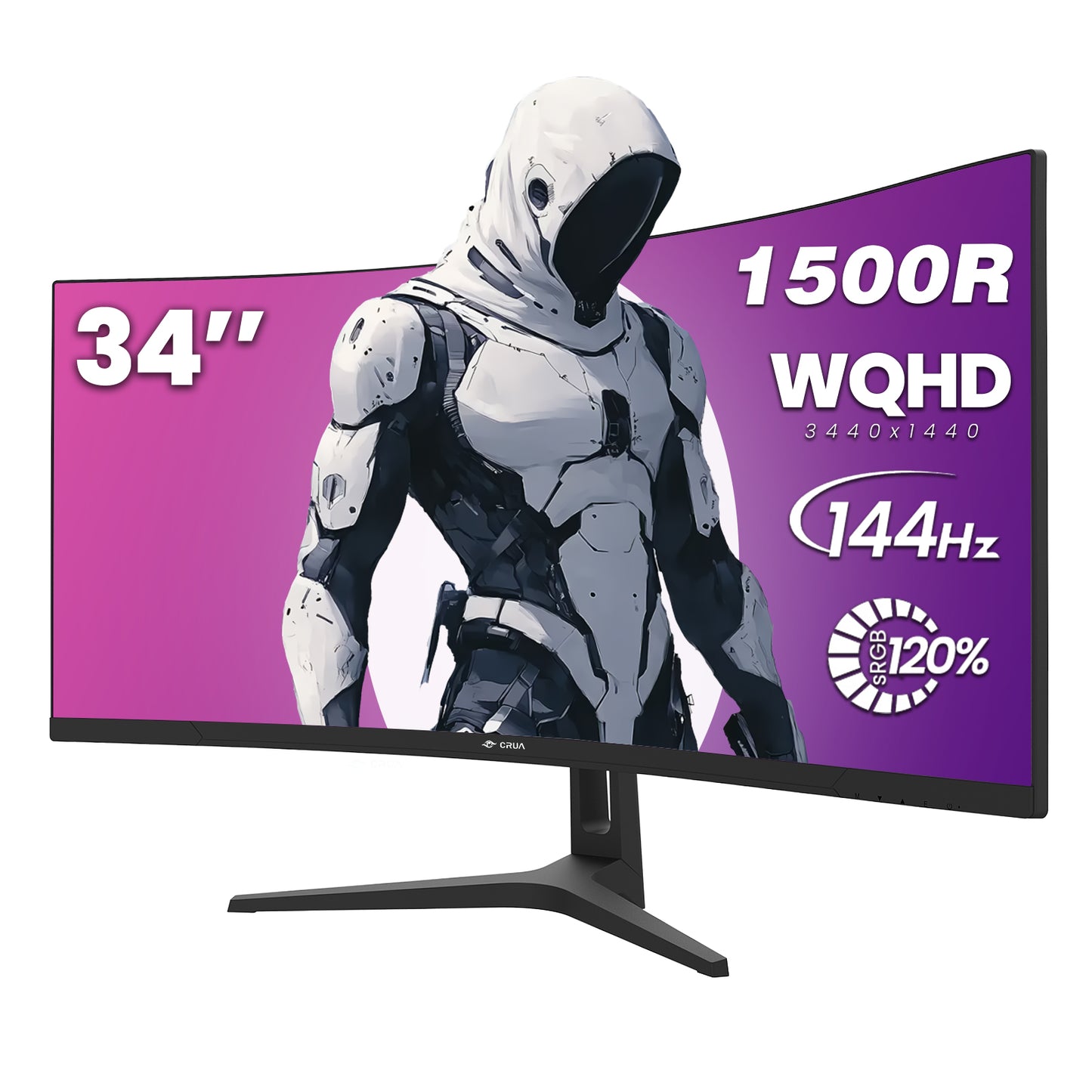 CRUA 34 Inch Curved Gaming Monitor, 21:9 WQHD 3440x1440 165Hz/144Hz 1500R Ultrawide Computer Monitor Support Freesync, PIP/PBP, 120% sRGB, HDMI 2.0 & DP 1.4, Wall Mountable/Tilt Adjustable-Black