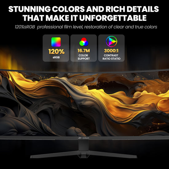 CRUA 49 Inch Ultra-Wide Curved Gaming Monitor, 120Hz, DQHD (3840x1080p), 1500R,FreeSync, 32:9, 120% sRGB, HDMI & DP, Height adjustable, Built-in Speakers, Wall Mount Install, White